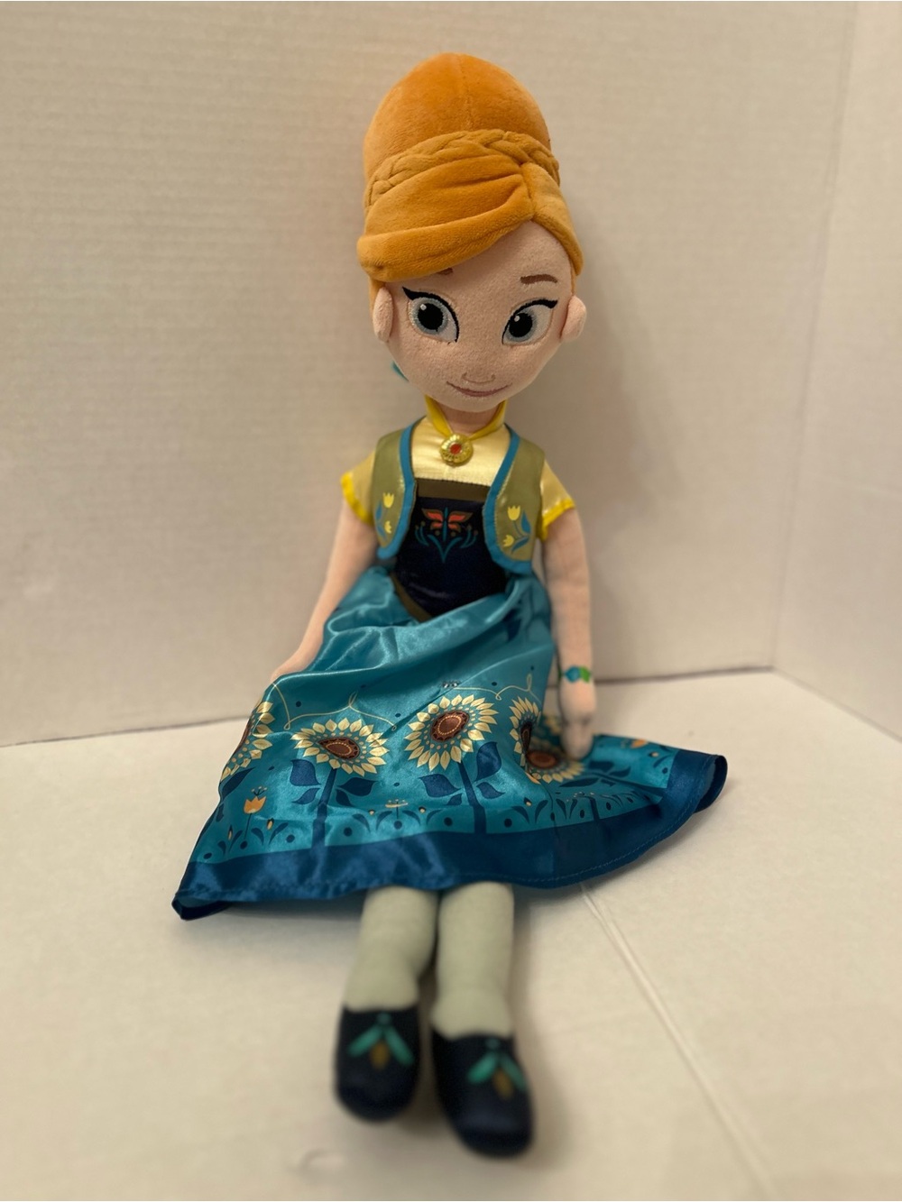Disney Frozen Anna Plush Doll in Teal Dress - Soft Kids Toy